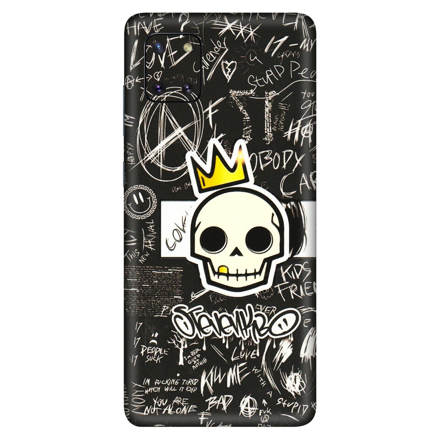 Samsung M/F/Note/Flip and C Phone Skins (All Models) - Funny Skull Black Chalk Grafitti - 3D Embossed Finish (L-22) Samsung Galaxy Note 10 Lite