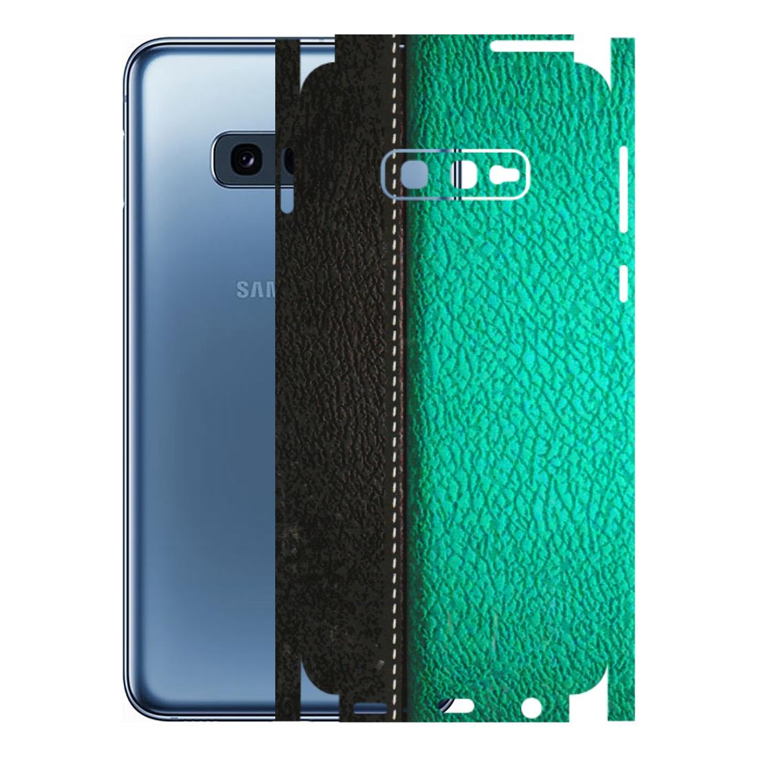 Samsung A/S Series Phone Skins (All Models) - Black Green Dual Leather Stich - 3D Embossed Finish (L-233) Samsung Galaxy S10E