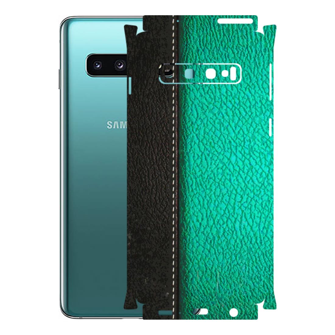 Samsung A/S Series Phone Skins (All Models) - Black Green Dual Leather Stich - 3D Embossed Finish (L-233) Samsung Galaxy S10