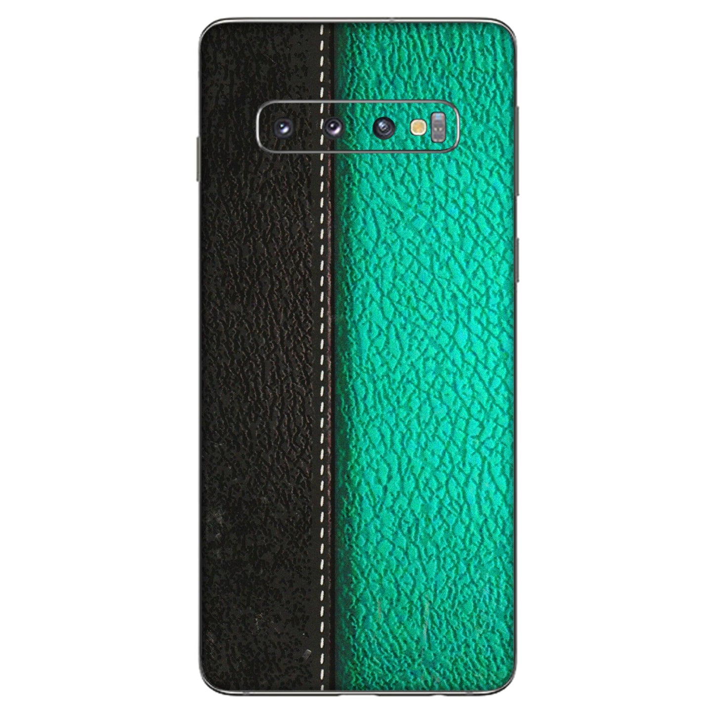 Samsung A/S Series Phone Skins (All Models) - Black Green Dual Leather Stich - 3D Embossed Finish (L-233) Samsung Galaxy S10
