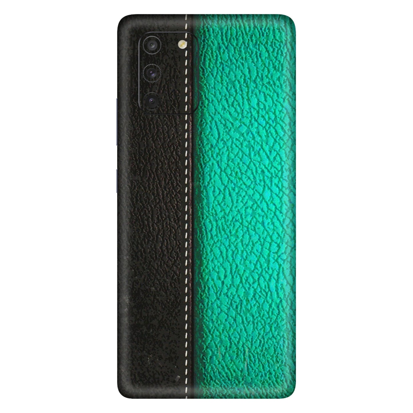 Samsung A/S Series Phone Skins (All Models) - Black Green Dual Leather Stich - 3D Embossed Finish (L-233) Samsung Galaxy S10 Lite