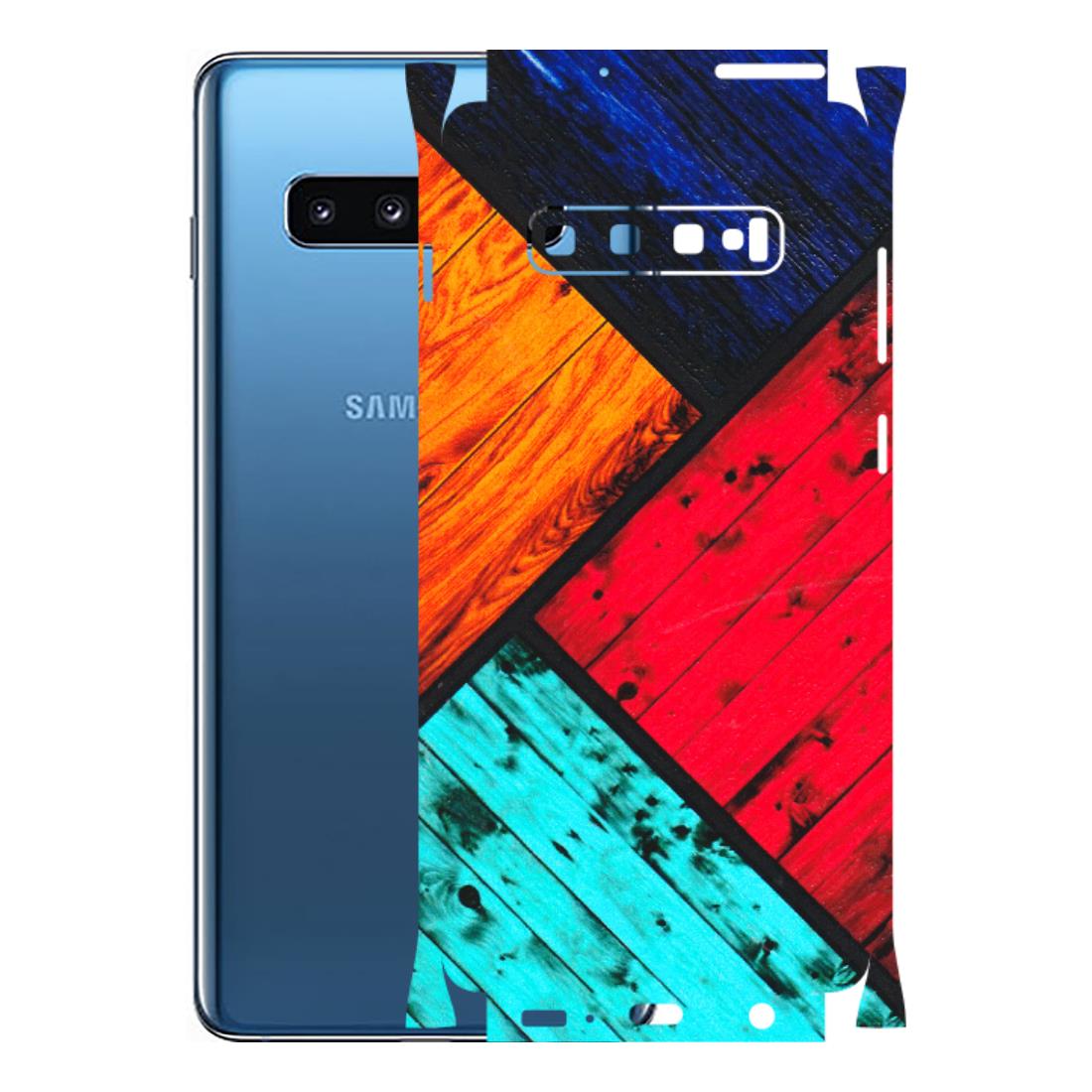 Samsung A/S Series Phone Skins (All Models) - Colourful Wood Panels Abstract - 3D Embossed Finish (L-09) Samsung Galaxy S10 Plus