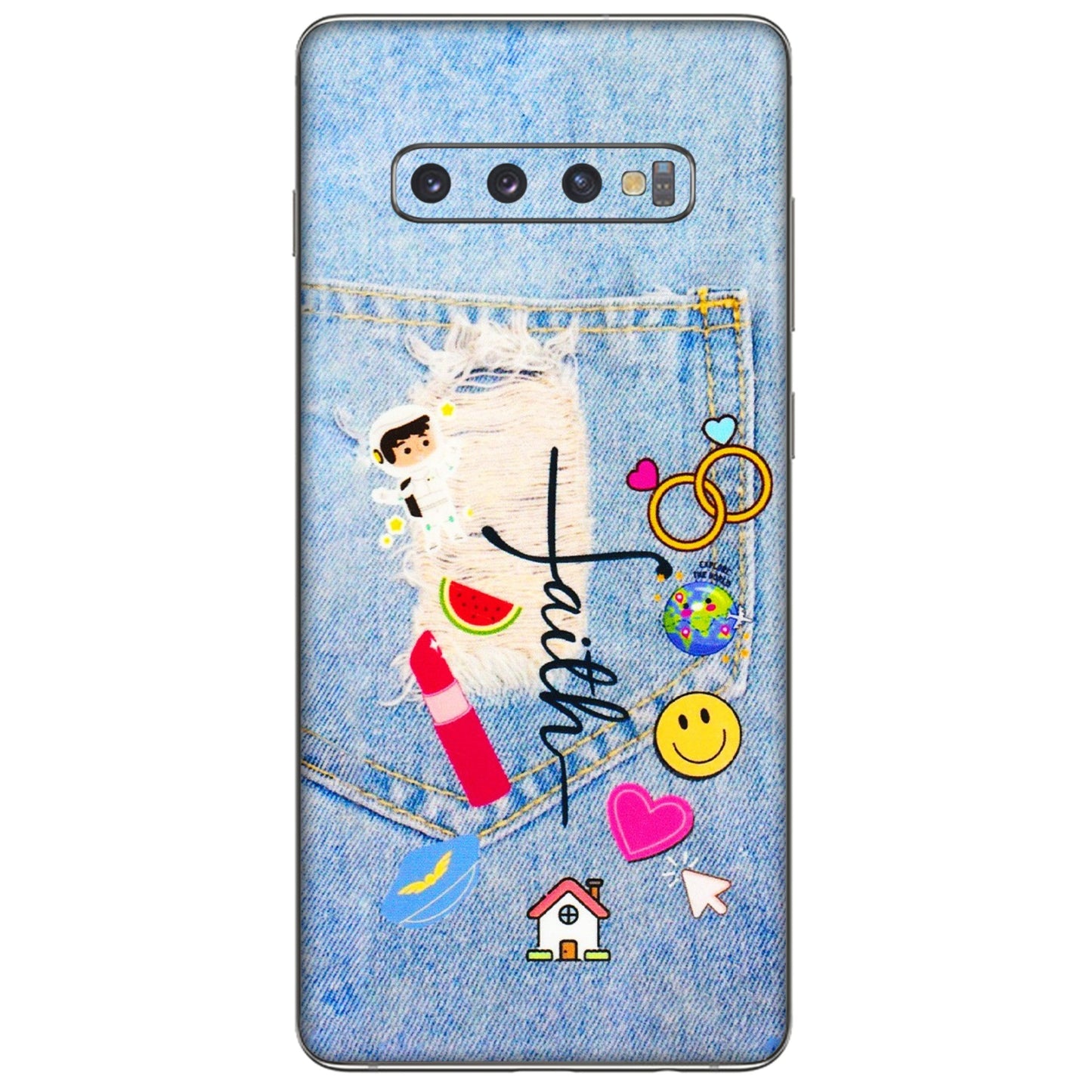 Samsung A/S Series Phone Skins (All Models) - Denim Jeans Pocket - 3D Embossed Finish (L-134) Samsung Galaxy S10 Plus