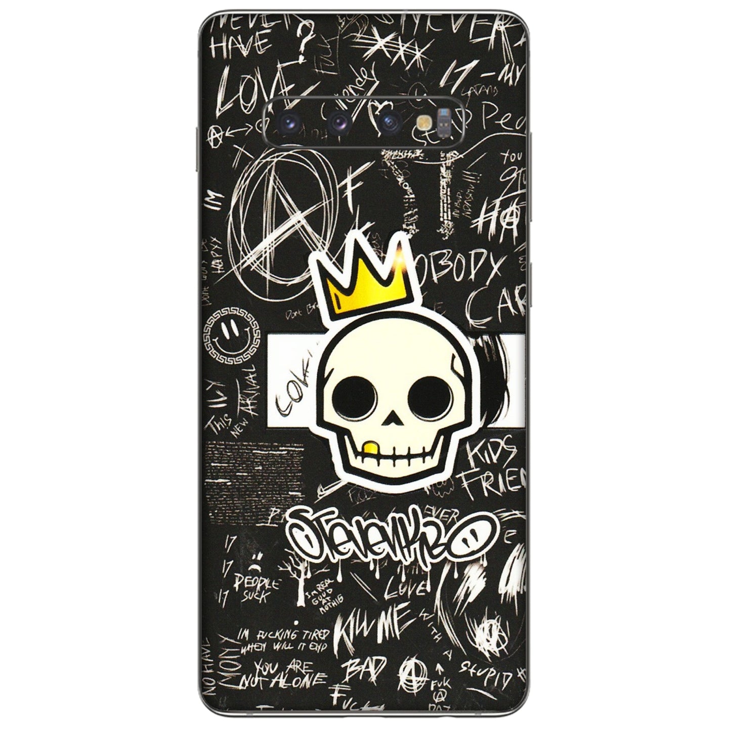 Samsung A/S Series Phone Skins (All Models) - Funny Skull Black Chalk Grafitti - 3D Embossed Finish (L-22) Samsung Galaxy S10 Plus