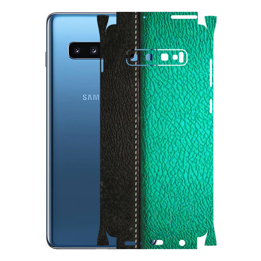 Samsung A/S Series Phone Skins (All Models) - Black Green Dual Leather Stich - 3D Embossed Finish (L-233) Samsung Galaxy S10 Plus