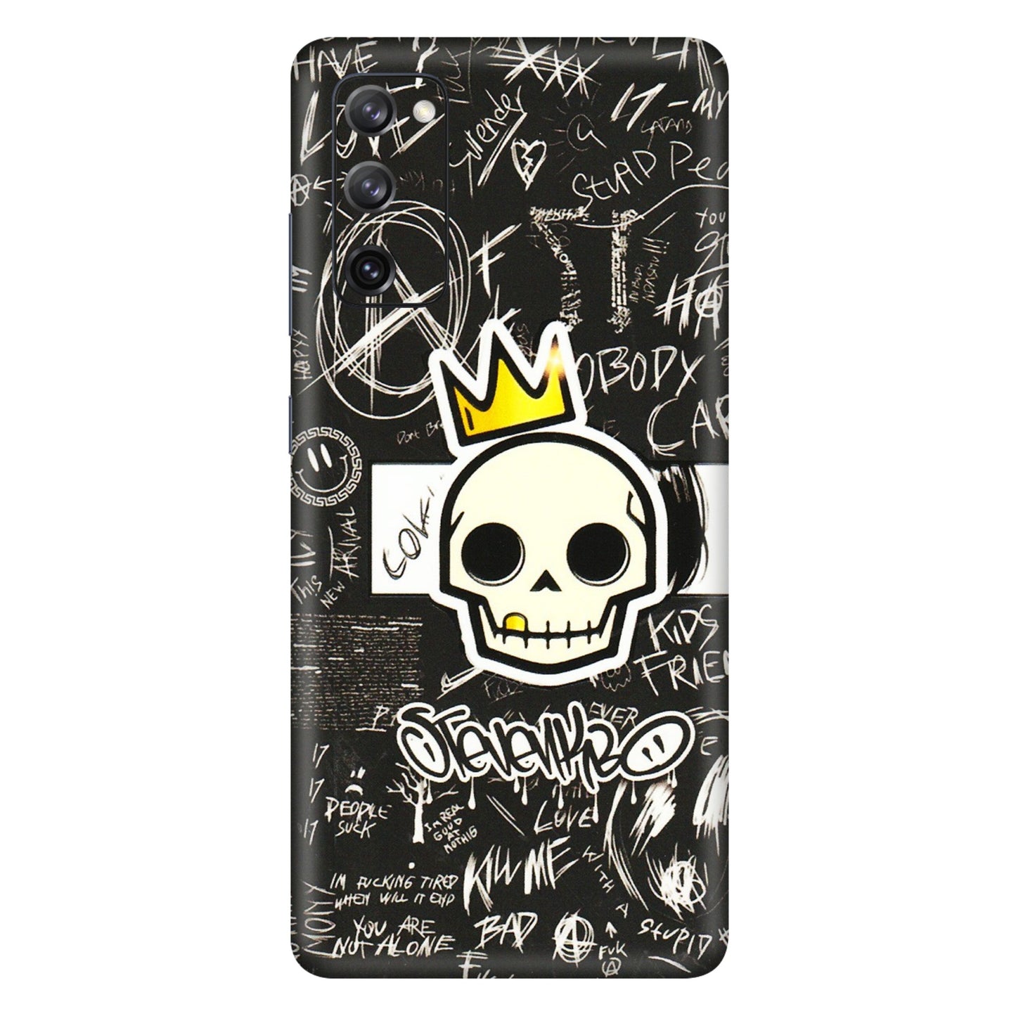 Samsung A/S Series Phone Skins (All Models) - Funny Skull Black Chalk Grafitti - 3D Embossed Finish (L-22) Samsung Galaxy S20 FE