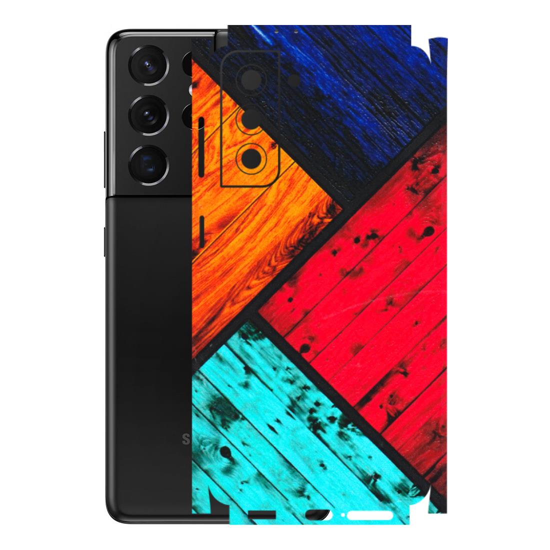Samsung A/S Series Phone Skins (All Models) - Colourful Wood Panels Abstract - 3D Embossed Finish (L-09) Samsung Galaxy S21 5G