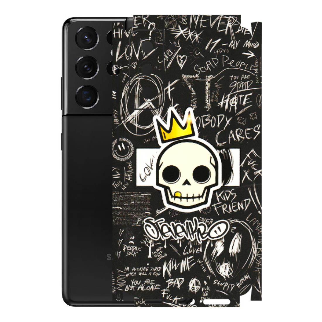 Samsung A/S Series Phone Skins (All Models) - Funny Skull Black Chalk Grafitti - 3D Embossed Finish (L-22) Samsung Galaxy S21 5G