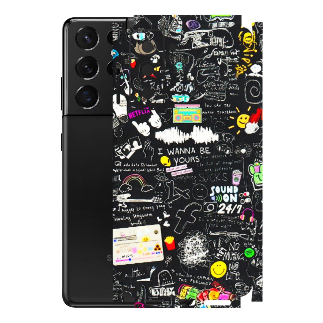 Samsung A/S Series Phone Skins (All Models) - Black Creatives Doodles - 3D Embossed Finish (L-311) Samsung Galaxy S21 5G