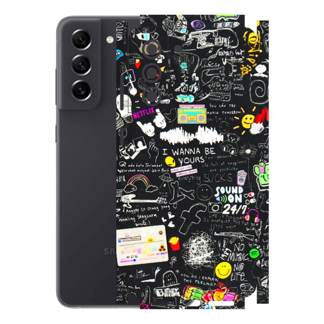 Samsung A/S Series Phone Skins (All Models) - Black Creatives Doodles - 3D Embossed Finish (L-311) Samsung Galaxy S21 FE 5G