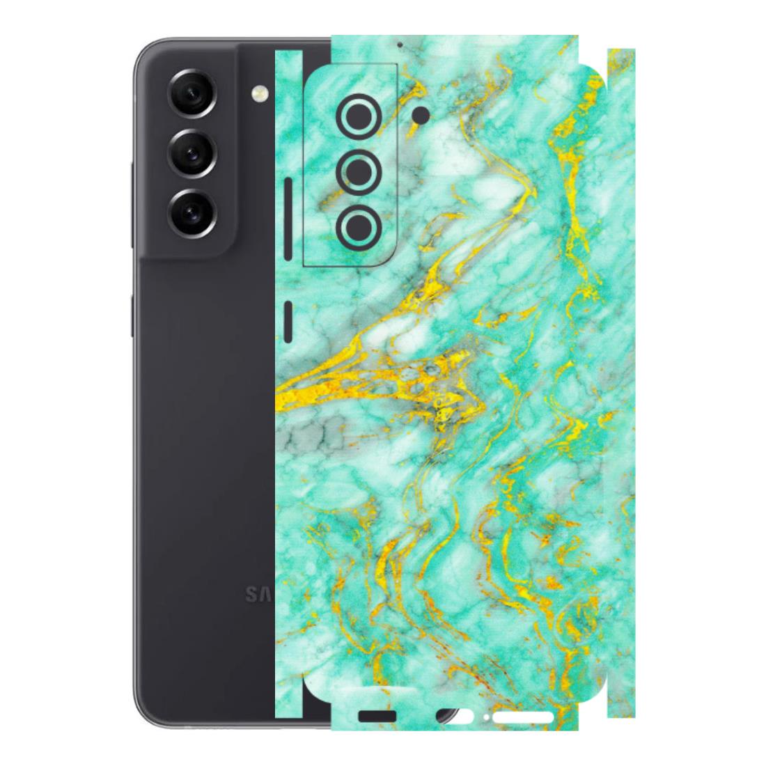 Samsung A/S Series Phone Skins (All Models) - Green And Gold Marble Feel - Matte Finish (M-16) Samsung Galaxy S21 FE 5G