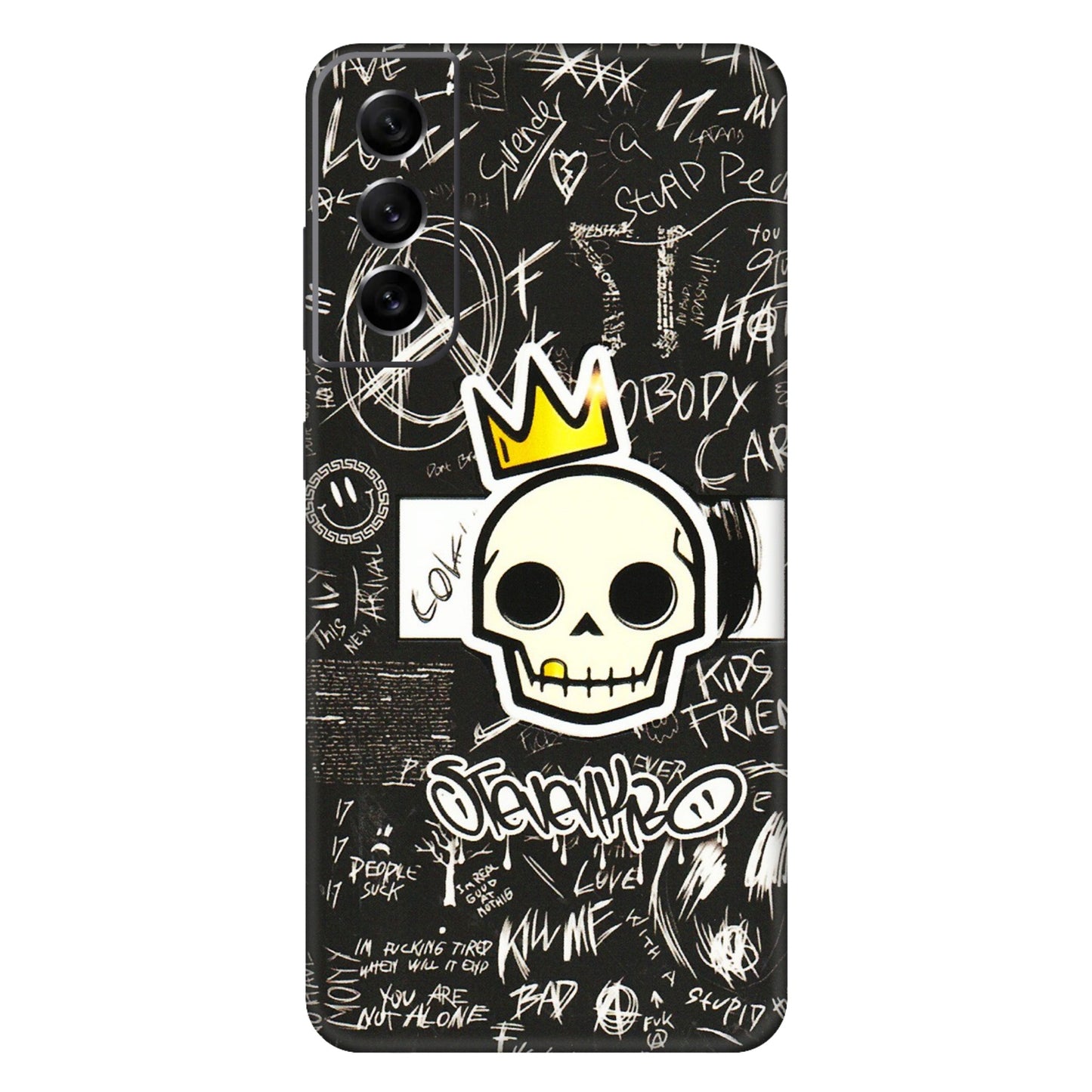 Samsung A/S Series Phone Skins (All Models) - Funny Skull Black Chalk Grafitti - 3D Embossed Finish (L-22) Samsung Galaxy S21 FE 5G