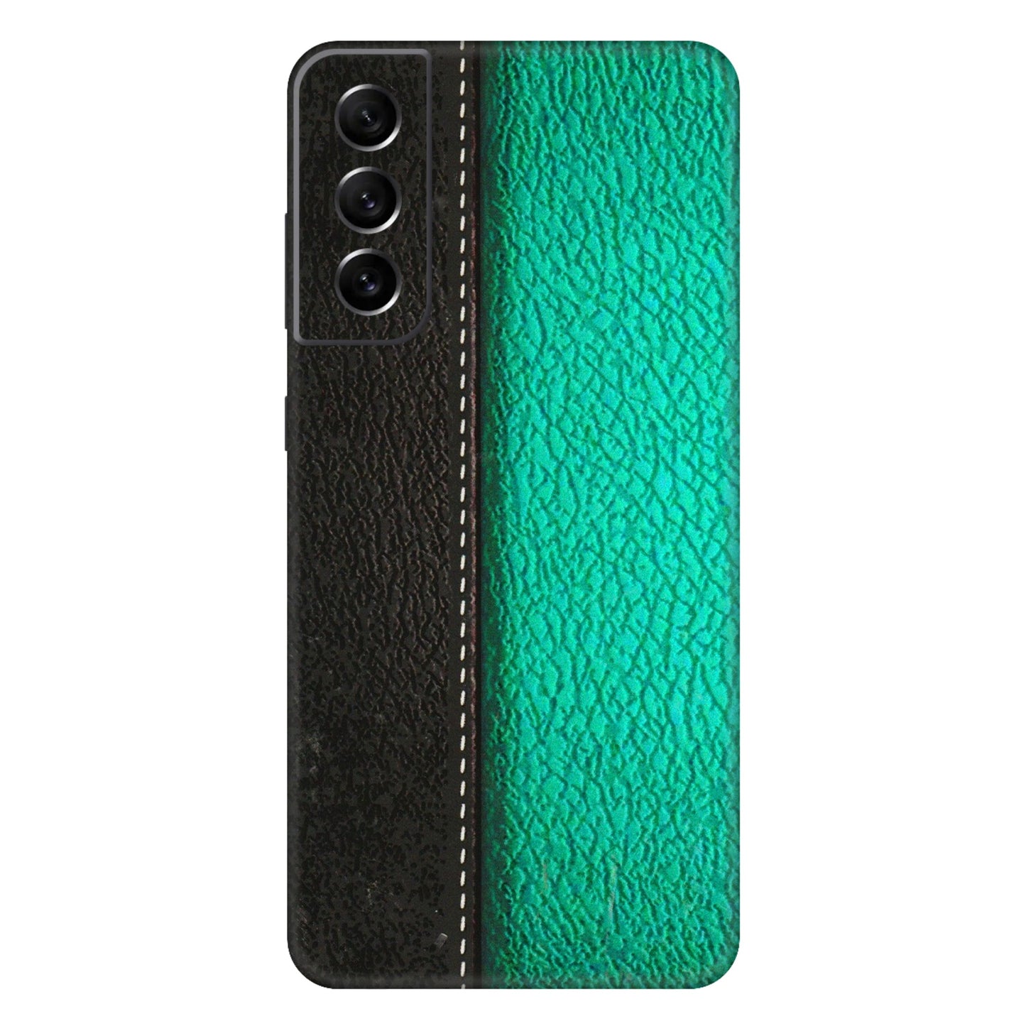 Samsung A/S Series Phone Skins (All Models) - Black Green Dual Leather Stich - 3D Embossed Finish (L-233) Samsung Galaxy S21 FE 5G