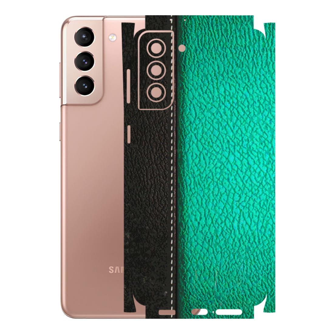 Samsung A/S Series Phone Skins (All Models) - Black Green Dual Leather Stich - 3D Embossed Finish (L-233) Samsung Galaxy S21 Plus 5G