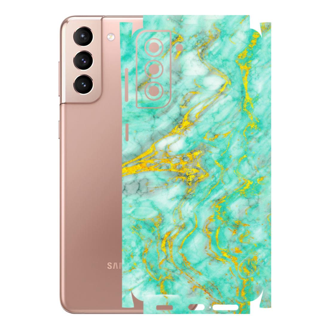 Samsung A/S Series Phone Skins (All Models) - Green And Gold Marble Feel - Matte Finish (M-16) Samsung Galaxy S21 Plus 5G