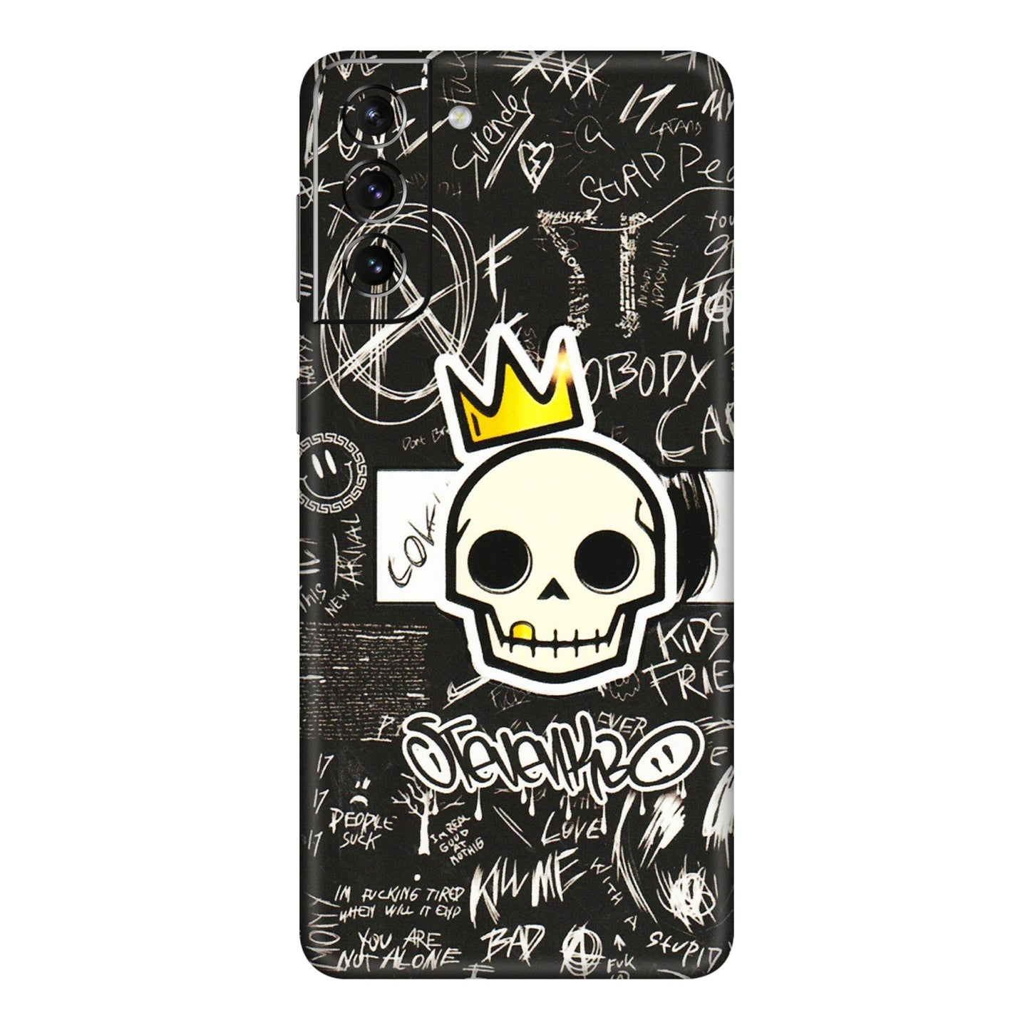 Samsung A/S Series Phone Skins (All Models) - Funny Skull Black Chalk Grafitti - 3D Embossed Finish (L-22) Samsung Galaxy S21 Plus 5G