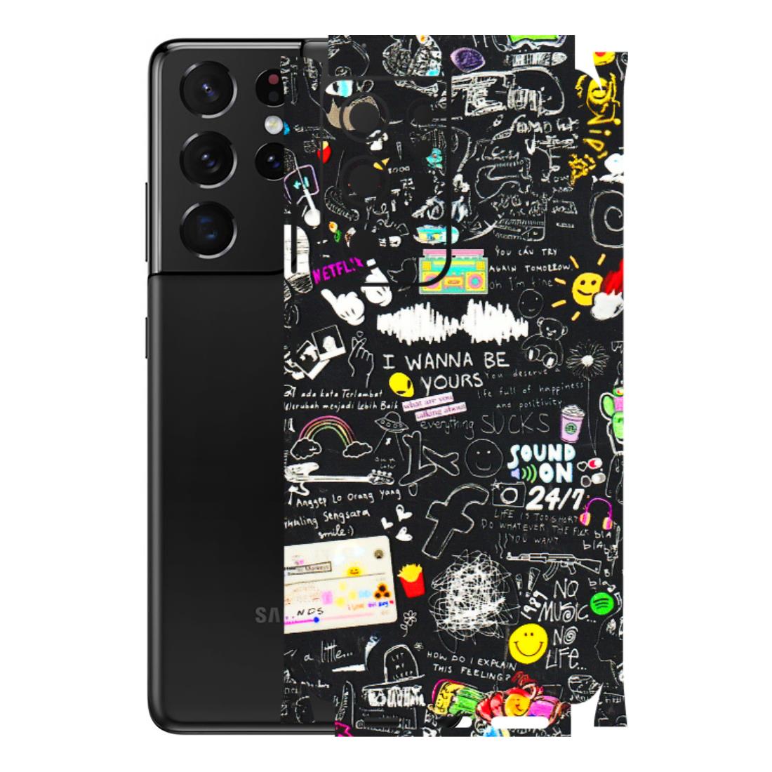 Samsung A/S Series Phone Skins (All Models) - Black Creatives Doodles - 3D Embossed Finish (L-311) Samsung Galaxy S21 Ultra 5G