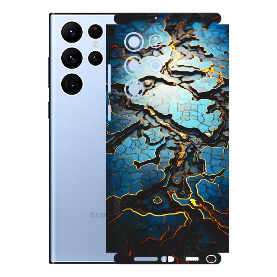 Samsung A/S Series Phone Skins (All Models) - Blue Gold Abstract - 3D Embossed Finish (L-11) Samsung Galaxy S22 Ultra