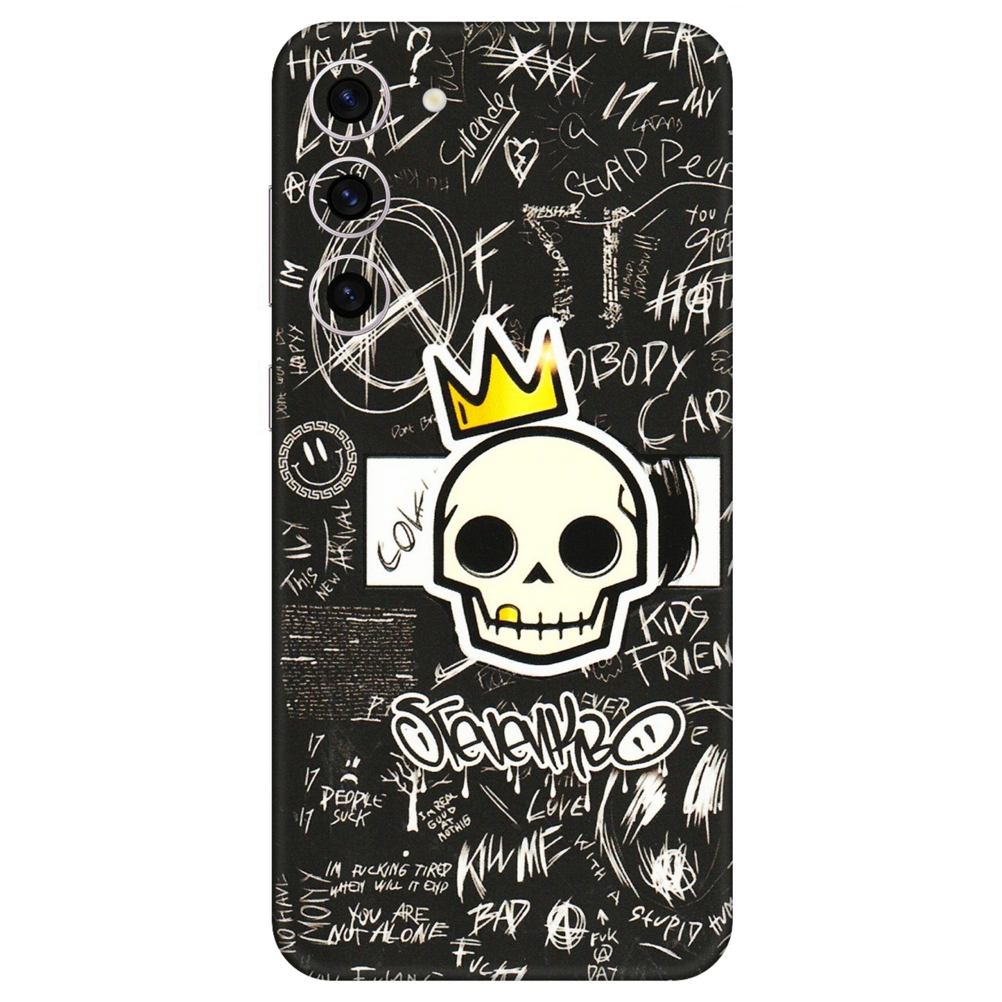 Samsung A/S Series Phone Skins (All Models) - Funny Skull Black Chalk Grafitti - 3D Embossed Finish (L-22) Samsung Galaxy S23 Plus (5G)