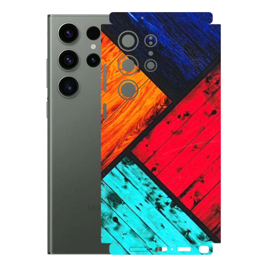 Samsung A/S Series Phone Skins (All Models) - Colourful Wood Panels Abstract - 3D Embossed Finish (L-09) Samsung Galaxy S23 Ultra (5G)