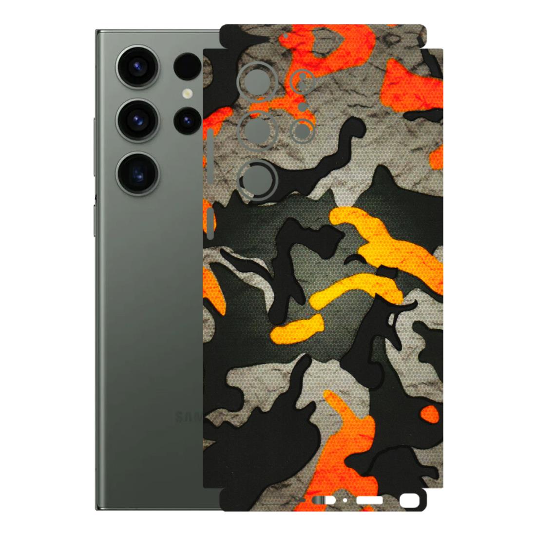 Samsung A/S Series Phone Skins (All Models) - Orange Camouflage - 3D Embossed Finish (L-204) Samsung Galaxy S23 Ultra (5G)