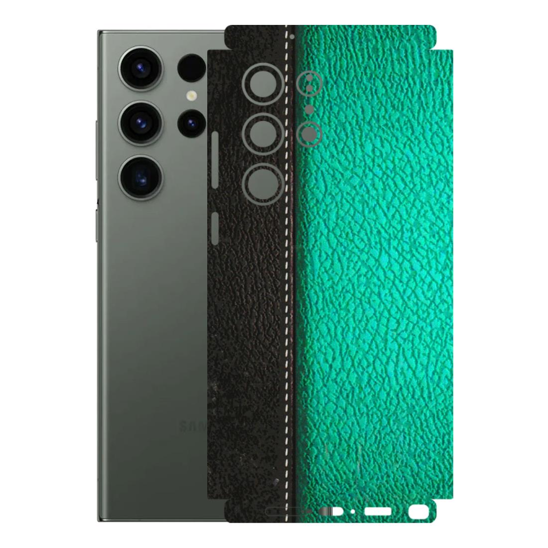 Samsung A/S Series Phone Skins (All Models) - Black Green Dual Leather Stich - 3D Embossed Finish (L-233) Samsung Galaxy S23 Ultra (5G)