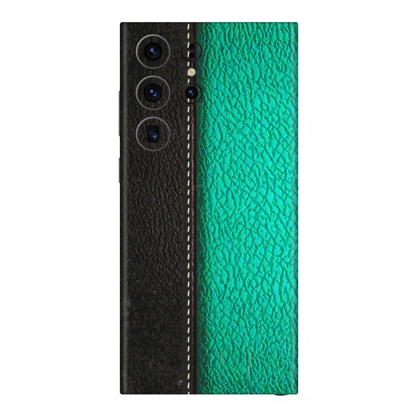 Samsung A/S Series Phone Skins (All Models) - Black Green Dual Leather Stich - 3D Embossed Finish (L-233) Samsung Galaxy S23 Ultra (5G)