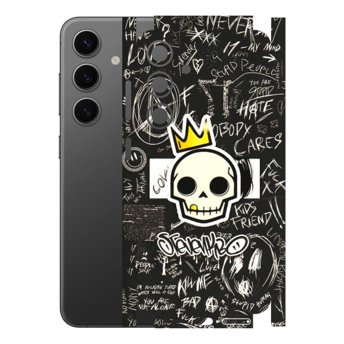 Samsung A/S Series Phone Skins (All Models) - Funny Skull Black Chalk Grafitti - 3D Embossed Finish (L-22) Samsung Galaxy S24 (5G)