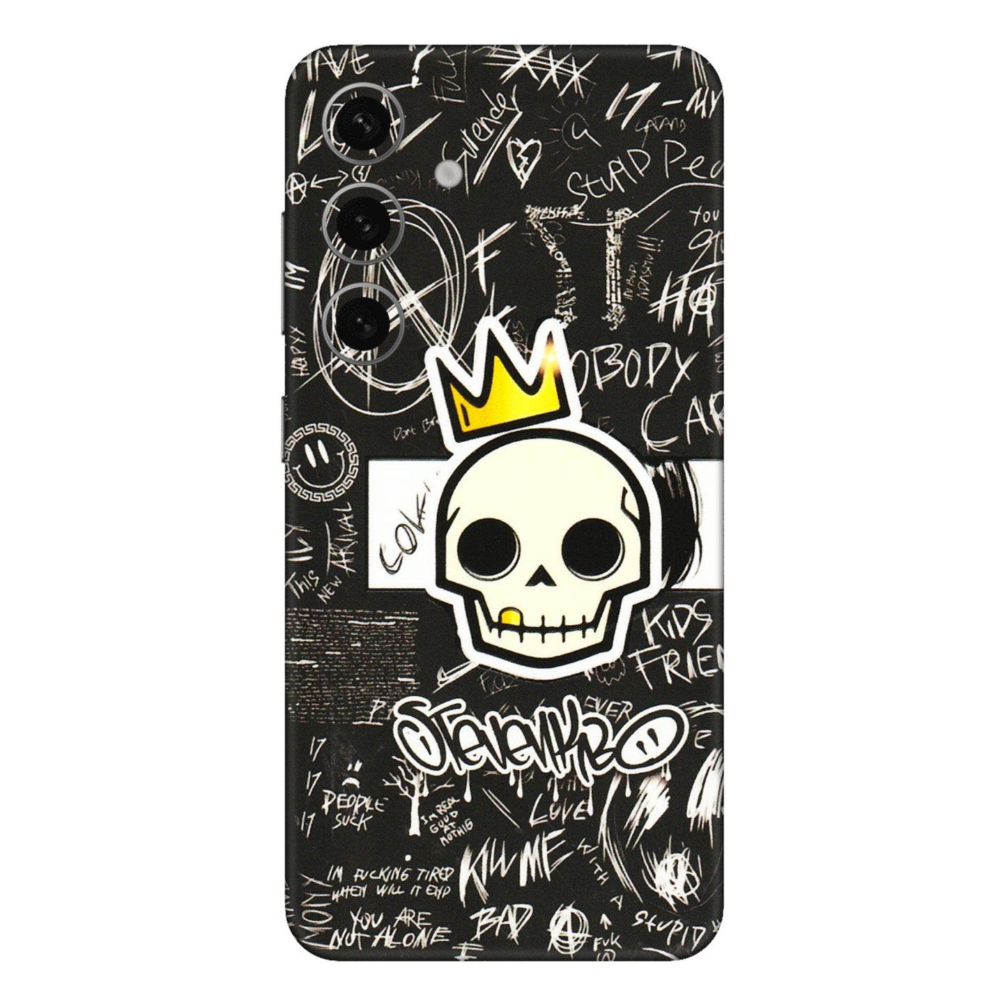 Samsung A/S Series Phone Skins (All Models) - Funny Skull Black Chalk Grafitti - 3D Embossed Finish (L-22) Samsung Galaxy S24 Plus