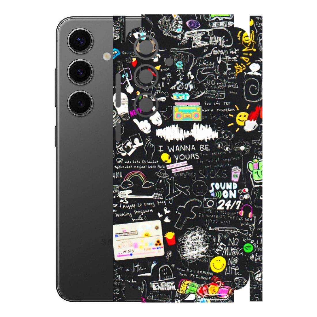 Samsung A/S Series Phone Skins (All Models) - Black Creatives Doodles - 3D Embossed Finish (L-311) Samsung Galaxy S24 Plus