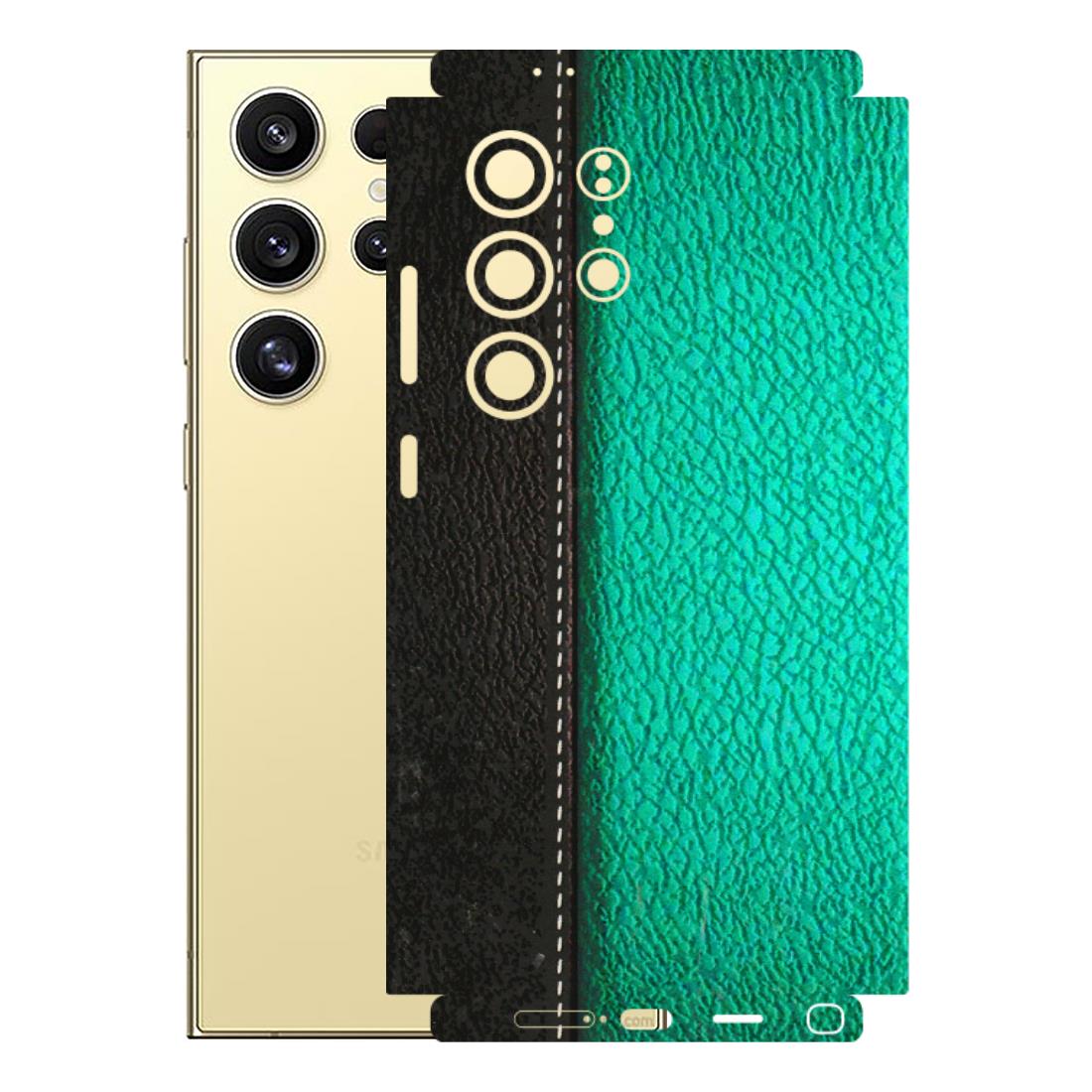 Samsung A/S Series Phone Skins (All Models) - Black Green Dual Leather Stich - 3D Embossed Finish (L-233) Samsung Galaxy S24 Ultra (5G)
