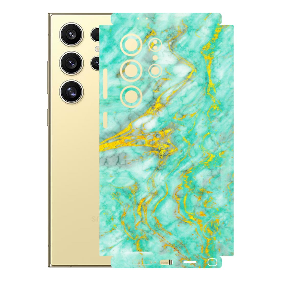 Samsung A/S Series Phone Skins (All Models) - Green And Gold Marble Feel - Matte Finish (M-16) Samsung Galaxy S24 Ultra (5G)