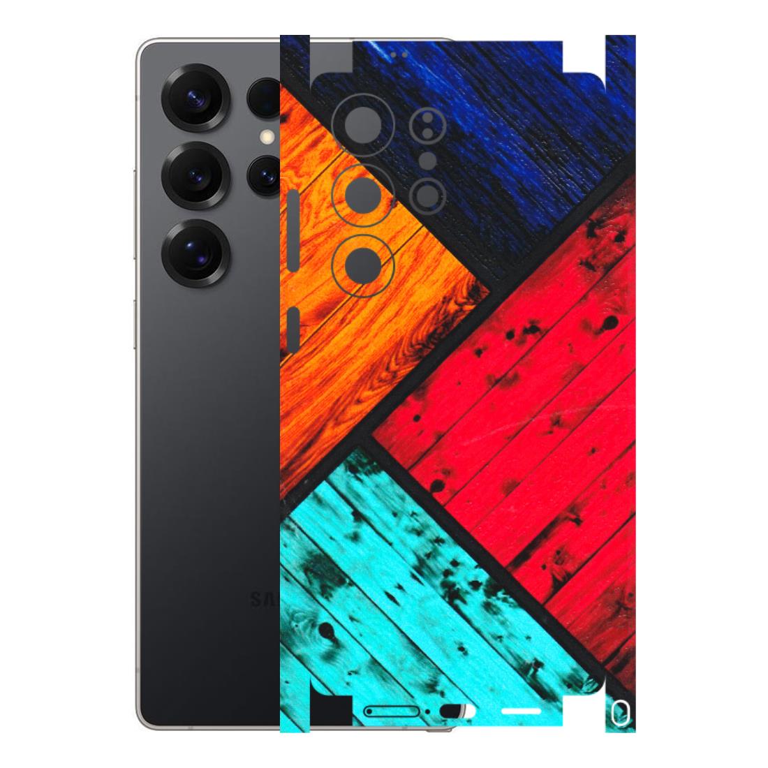 Samsung A/S Series Phone Skins (All Models) - Colourful Wood Panels Abstract - 3D Embossed Finish (L-09) Samsung Galaxy S25 Ultra (5G)
