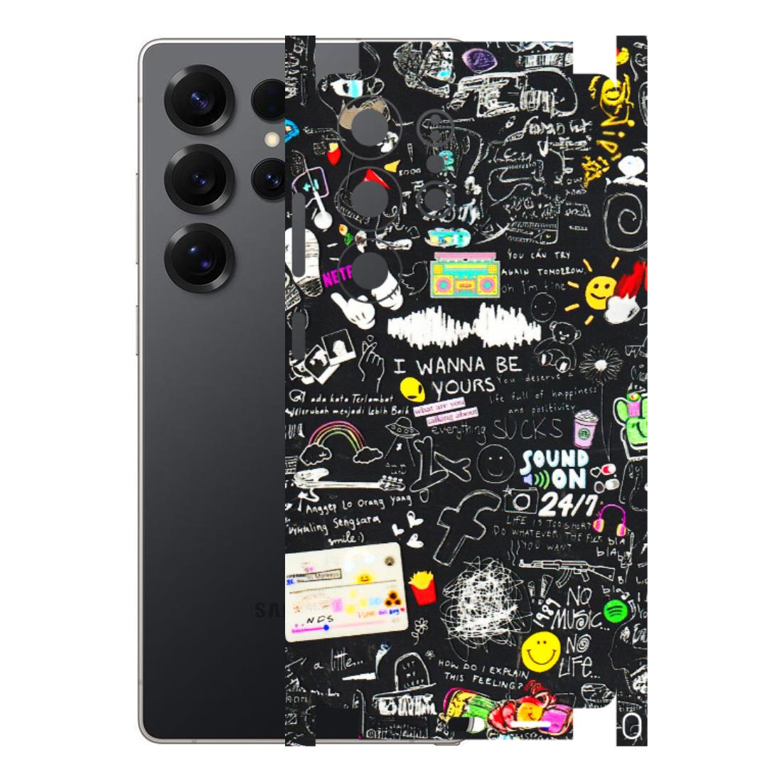 Samsung A/S Series Phone Skins (All Models) - Black Creatives Doodles - 3D Embossed Finish (L-311) Samsung Galaxy S25 Ultra (5G)