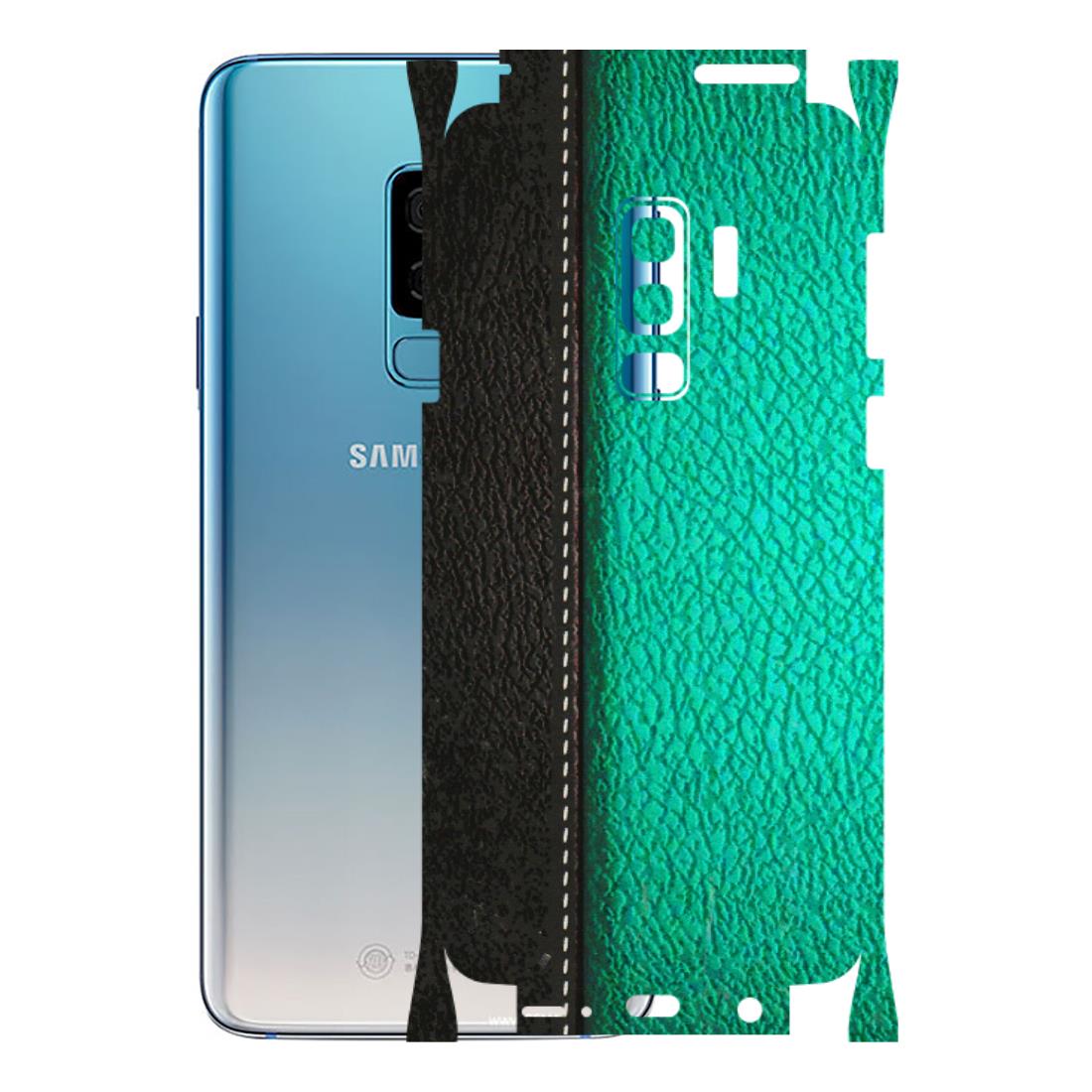 Samsung A/S Series Phone Skins (All Models) - Black Green Dual Leather Stich - 3D Embossed Finish (L-233) Samsung Galaxy S9 Plus