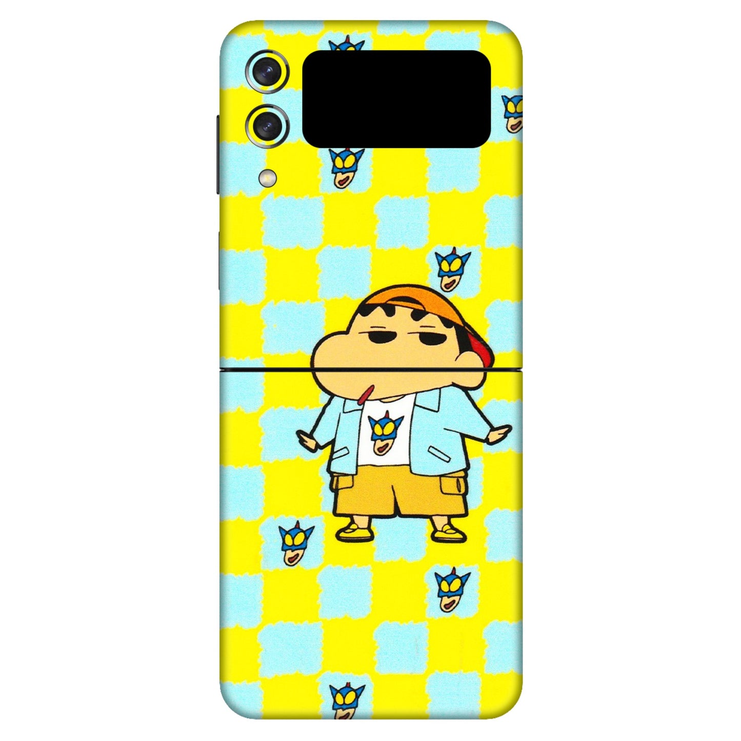 Samsung M/F/Note/Flip and C Phone Skins (All Models) - Yellow Blue Shinchan Cute - 3D Embossed Finish (L-221) Samsung Galaxy Z Flip 3 (5G)