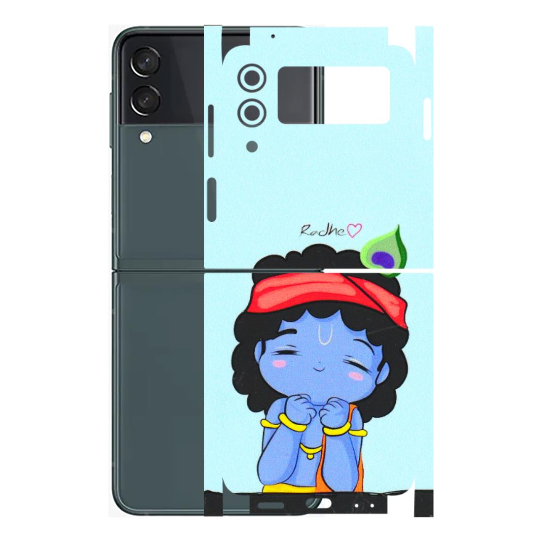 Samsung M/F/Note/Flip and C Phone Skins (All Models) - Radhe Radhe Cute Toon - 3D Embossed Finish (L-05) Samsung Galaxy Z Flip 3 (5G)