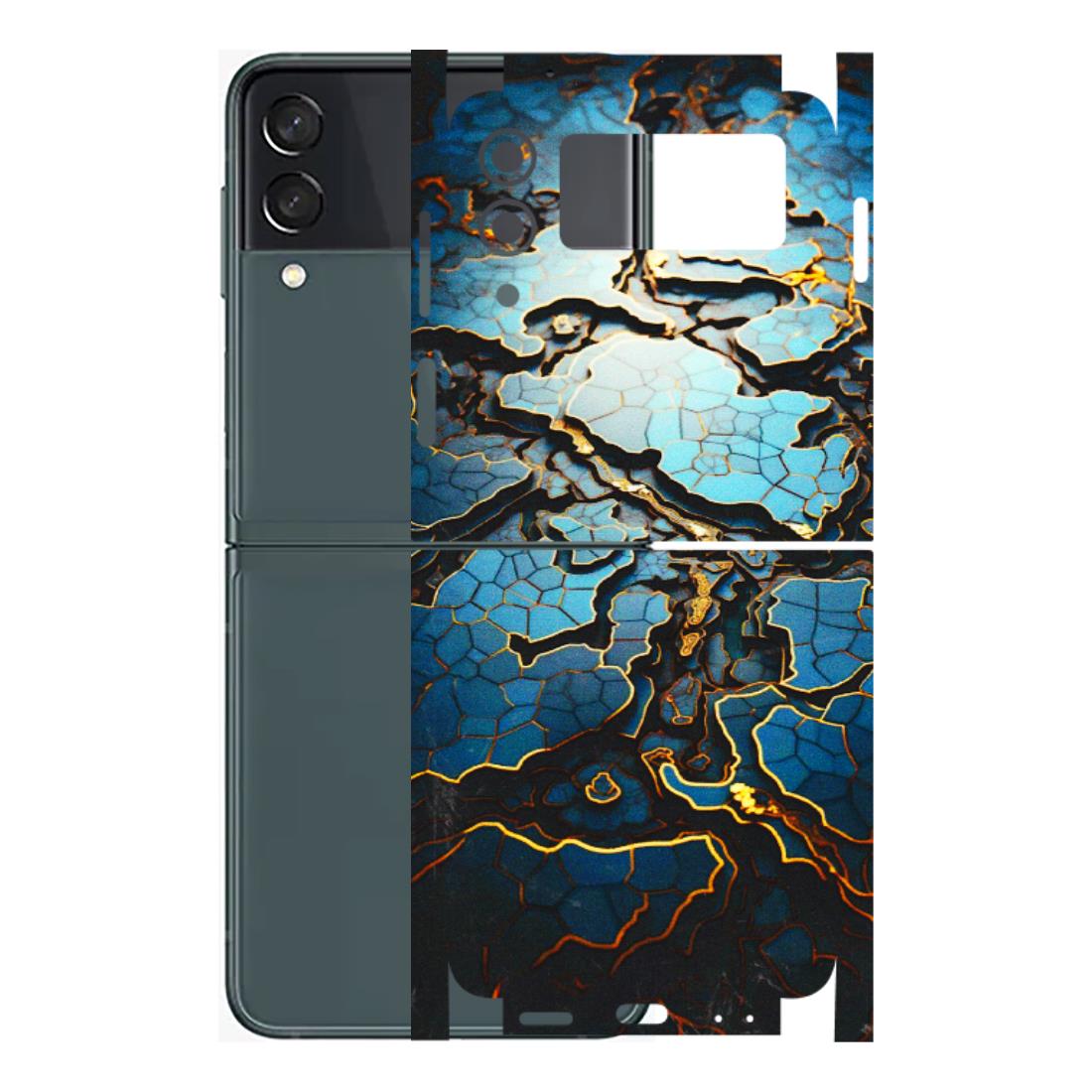 Samsung M/F/Note/Flip and C Phone Skins (All Models) - Blue Gold Abstract - 3D Embossed Finish (L-11) Samsung Galaxy Z Flip 3 (5G)