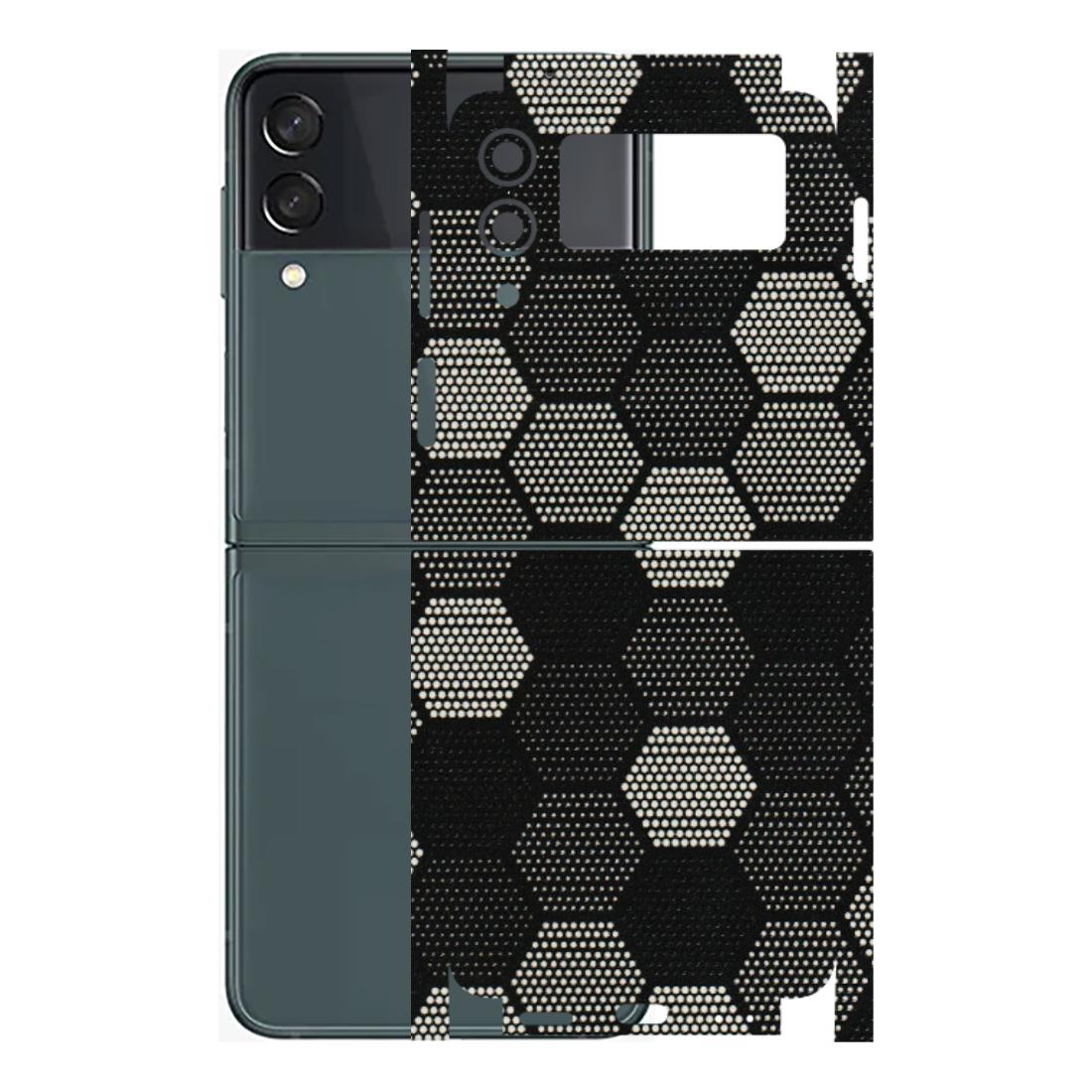 Samsung M/F/Note/Flip and C Phone Skins (All Models) - Black & White Dotted Honeycomb Texture - 3D Embossed Finish (L-202) Samsung Galaxy Z Flip 3 (5G)