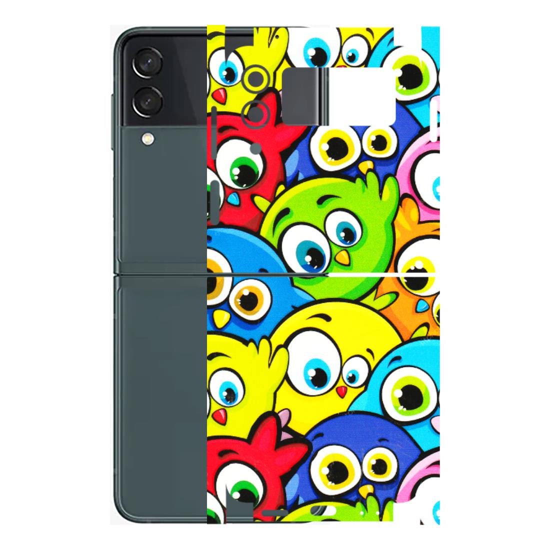 Samsung M/F/Note/Flip and C Phone Skins (All Models) - Cute Fluffy Birds - 3D Embossed Finish (L-213) Samsung Galaxy Z Flip 3 (5G)