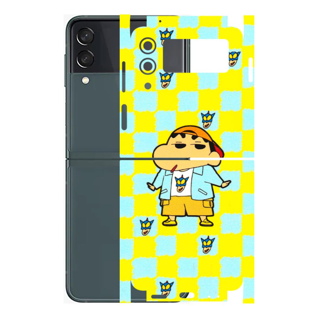 Samsung M/F/Note/Flip and C Phone Skins (All Models) - Yellow Blue Shinchan Cute - 3D Embossed Finish (L-221) Samsung Galaxy Z Flip 3 (5G)