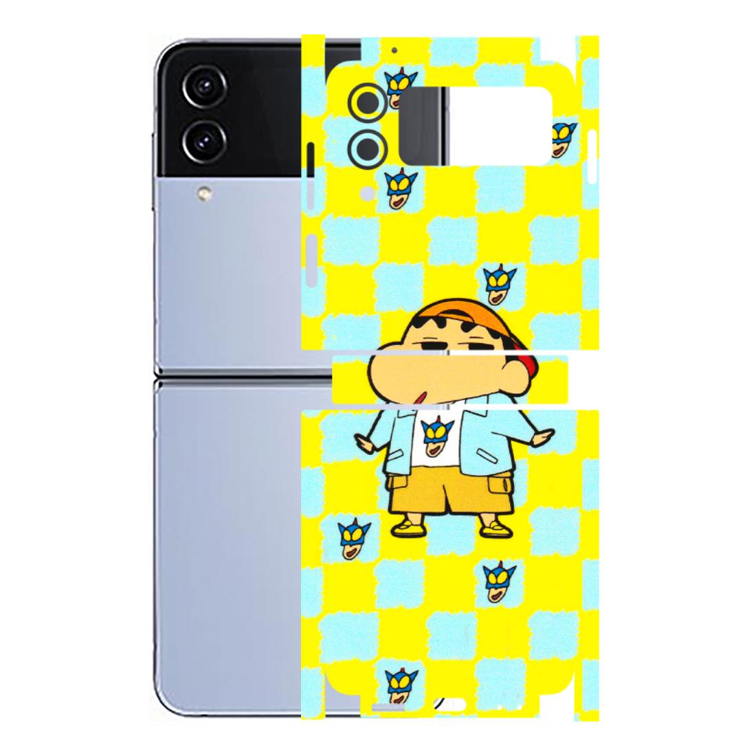 Samsung M/F/Note/Flip and C Phone Skins (All Models) - Yellow Blue Shinchan Cute - 3D Embossed Finish (L-221) Samsung Galaxy Z Flip 4