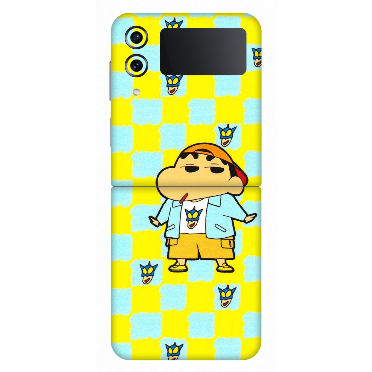 Samsung M/F/Note/Flip and C Phone Skins (All Models) - Yellow Blue Shinchan Cute - 3D Embossed Finish (L-221) Samsung Galaxy Z Flip 4