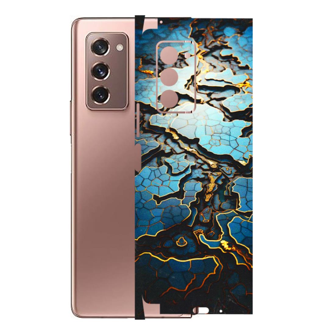 Samsung M/F/Note/Flip and C Phone Skins (All Models) - Blue Gold Abstract - 3D Embossed Finish (L-11) Samsung Galaxy Z Fold 2