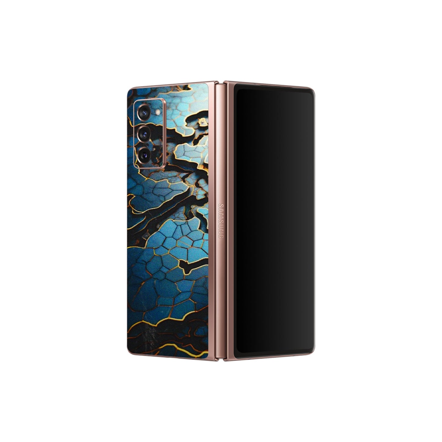 Samsung M/F/Note/Flip and C Phone Skins (All Models) - Blue Gold Abstract - 3D Embossed Finish (L-11) Samsung Galaxy Z Fold 2