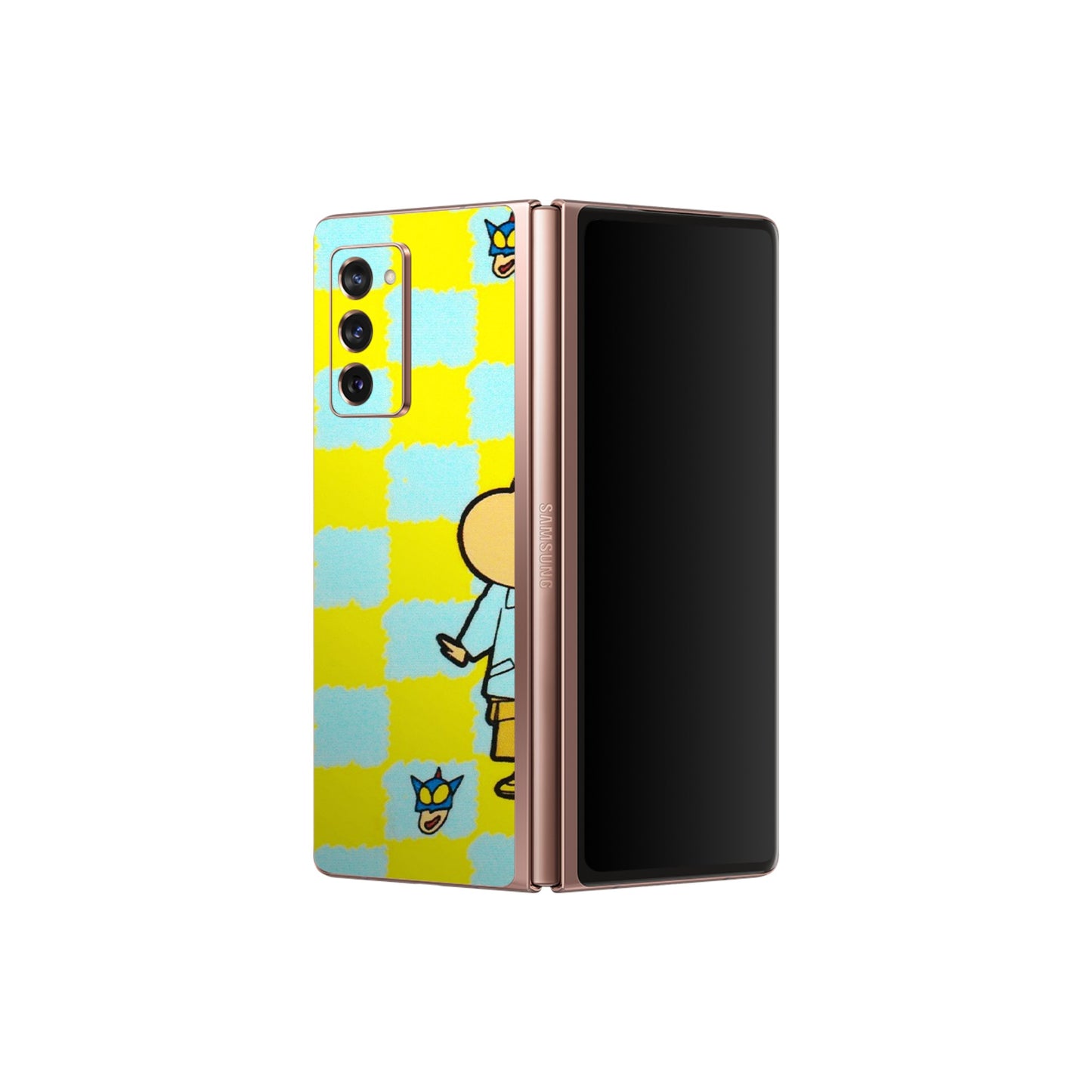 Samsung M/F/Note/Flip and C Phone Skins (All Models) - Yellow Blue Shinchan Cute - 3D Embossed Finish (L-221) Samsung Galaxy Z Fold 2