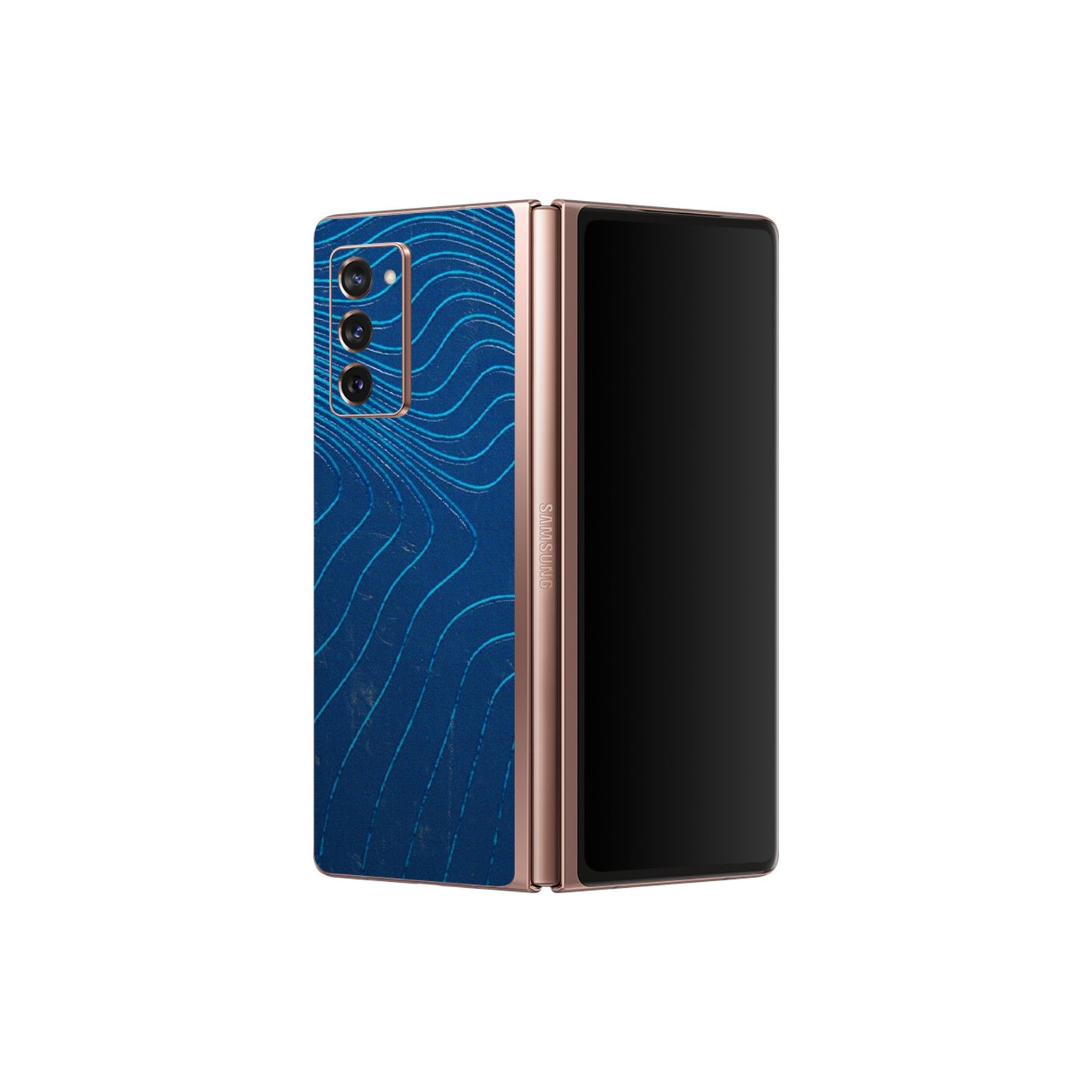Samsung M/F/Note/Flip and C Phone Skins (All Models) - Abstract Blue Line Map - 3D Embossed Finish (L-272) Samsung Galaxy Z Fold 2