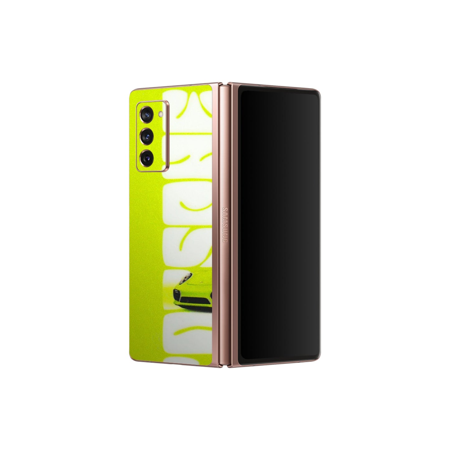 Samsung M/F/Note/Flip and C Phone Skins (All Models) - Lime Green Porche - 3D Embossed Finish (L-30) Samsung Galaxy Z Fold 2
