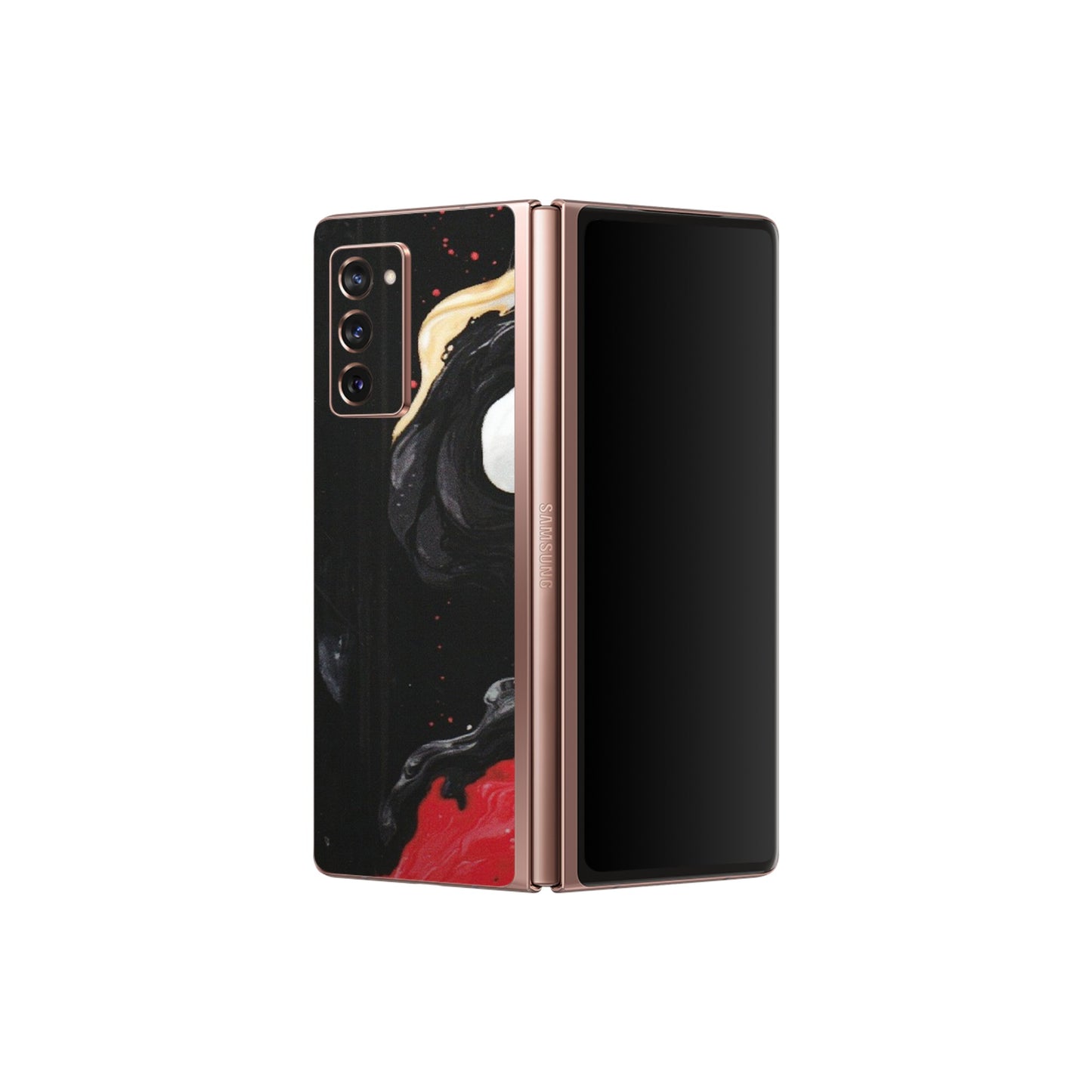 Samsung M/F/Note/Flip and C Phone Skins (All Models) - Black Red White Paint Splash Fusion - Matte Finish (M-56) Samsung Galaxy Z Fold 2