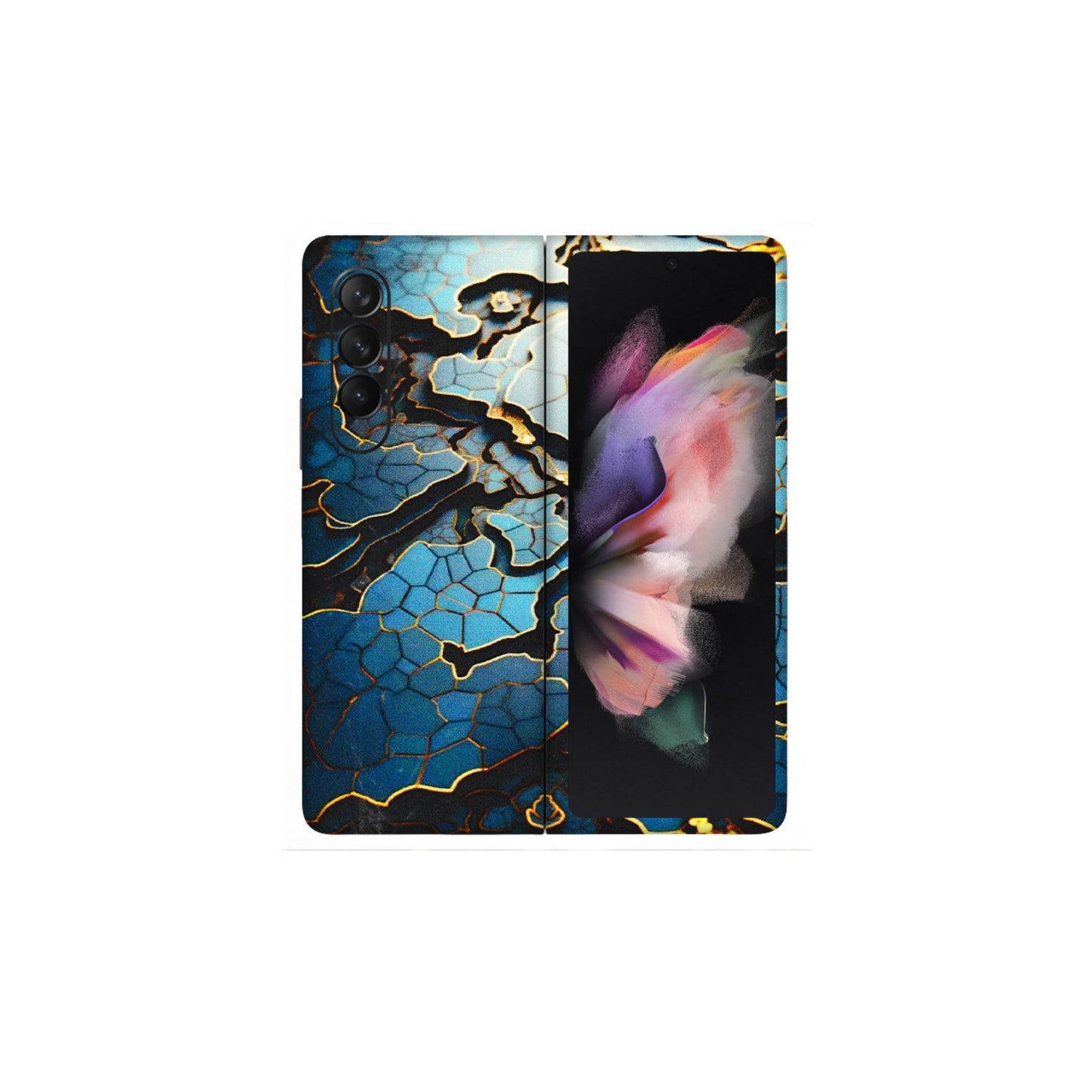 Samsung M/F/Note/Flip and C Phone Skins (All Models) - Blue Gold Abstract - 3D Embossed Finish (L-11) Samsung Galaxy Z Fold 3